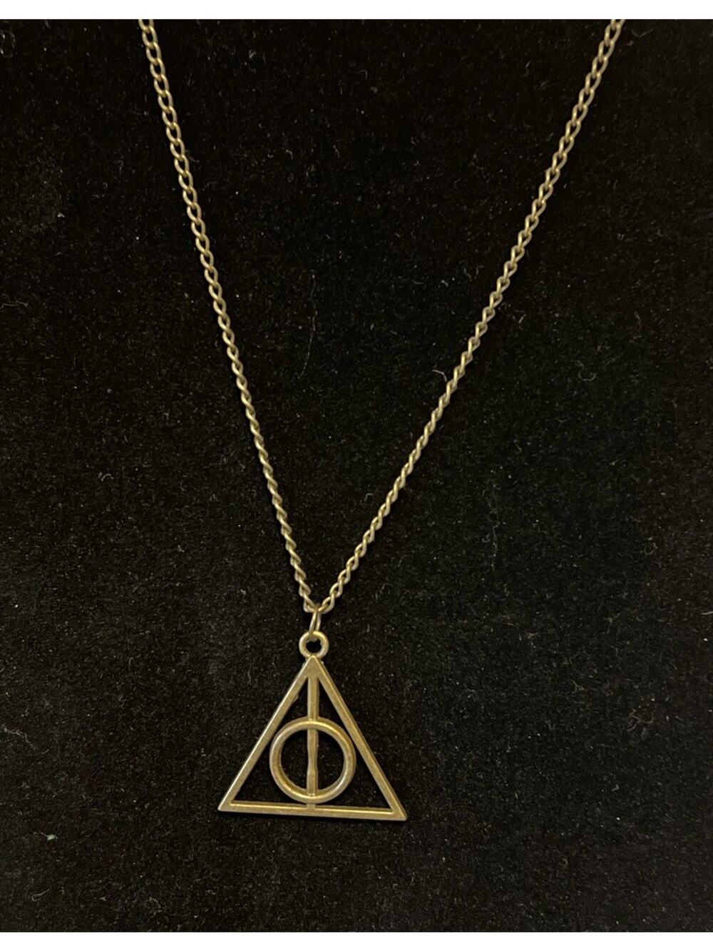 Harry Potter Deathly Hallows Pendant Necklace Brass Tone 18"